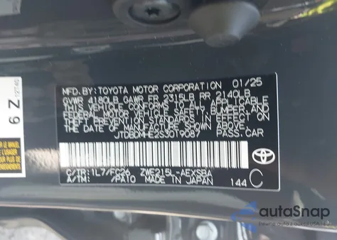 2025 Toyota Corolla Hybrid Se from USA, damaged, VIN JTDBDMHE2S3019087